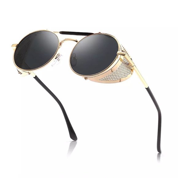Retro Gothic Steampunk Sunglasses Black, Gold Polarized Metal Frame Glasses - Picture 3 of 10